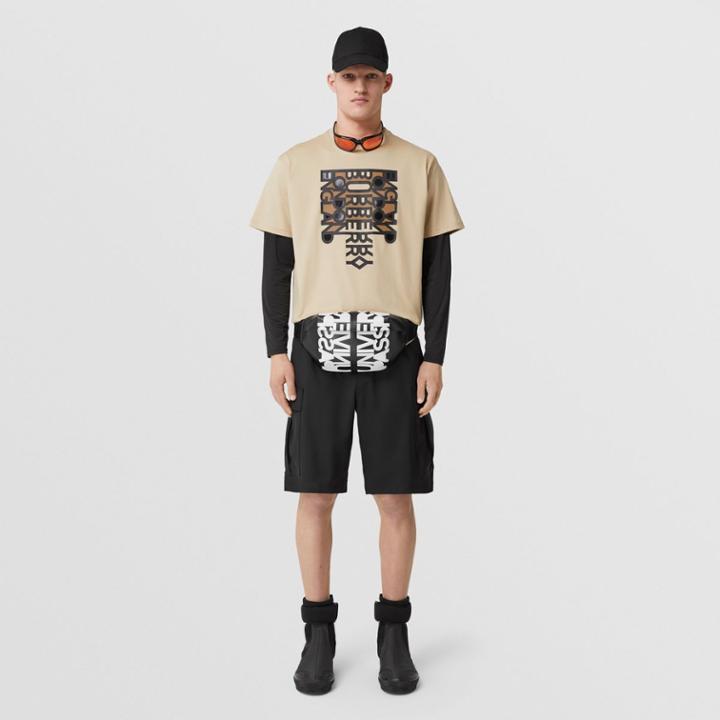 Burberry Burberry Monogram Motif Wool Cargo Shorts, Size: 34, Black