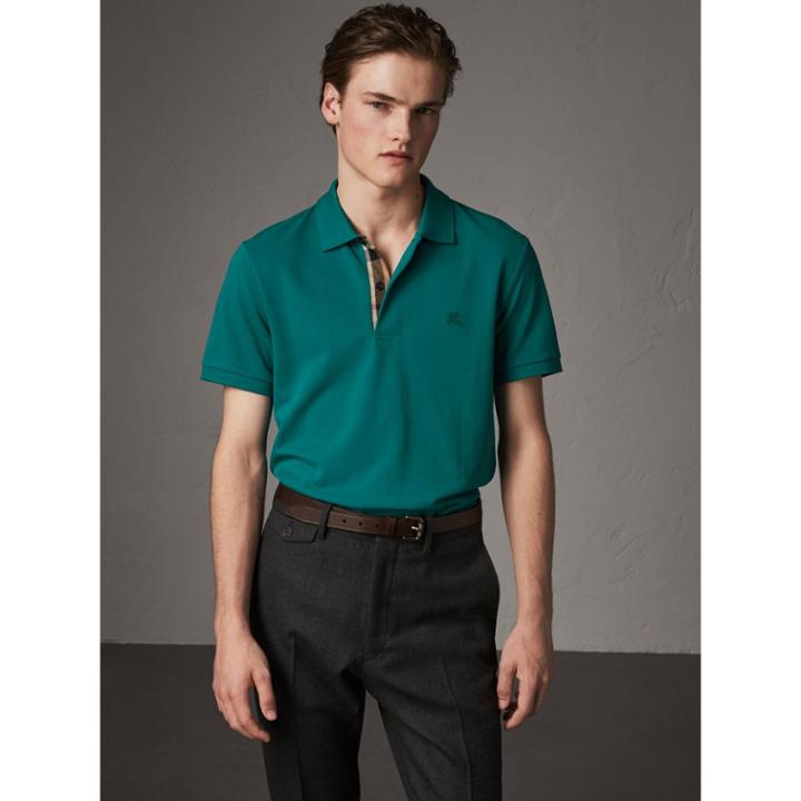 Burberry Burberry Check Placket Cotton Piqu Polo Shirt, Size: Xxl, Green