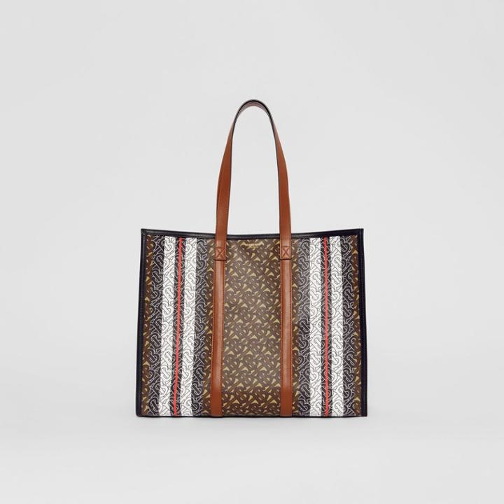 Burberry Burberry Small Monogram Stripe E-canvas Tote Bag, Brown
