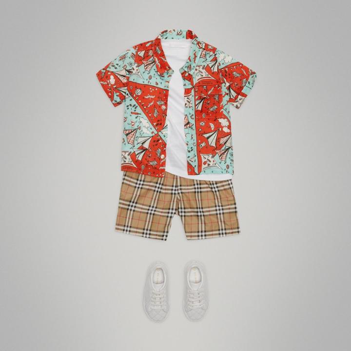 Burberry Burberry Short-sleeve Picnic Print Linen Shirt, Size: 8y