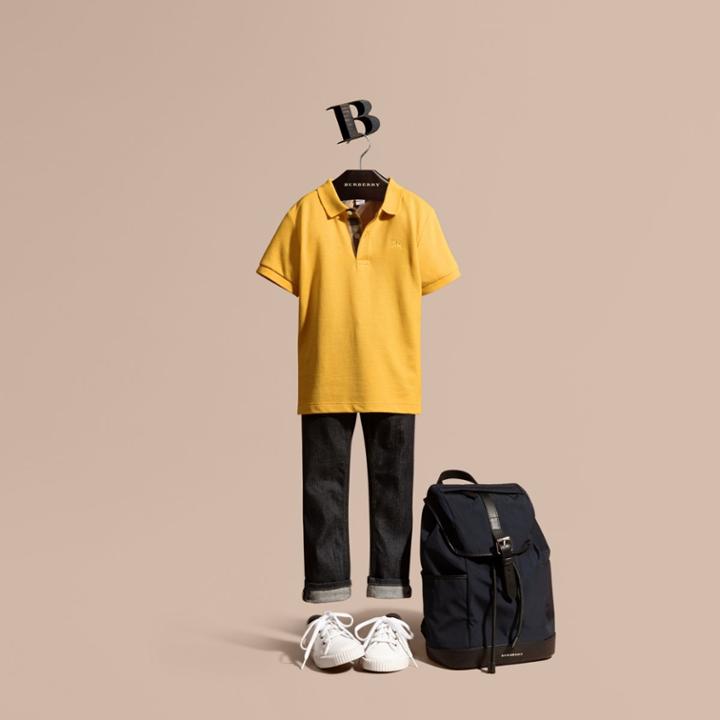 Burberry Burberry Check Placket Polo Shirt, Size: 14y, Yellow