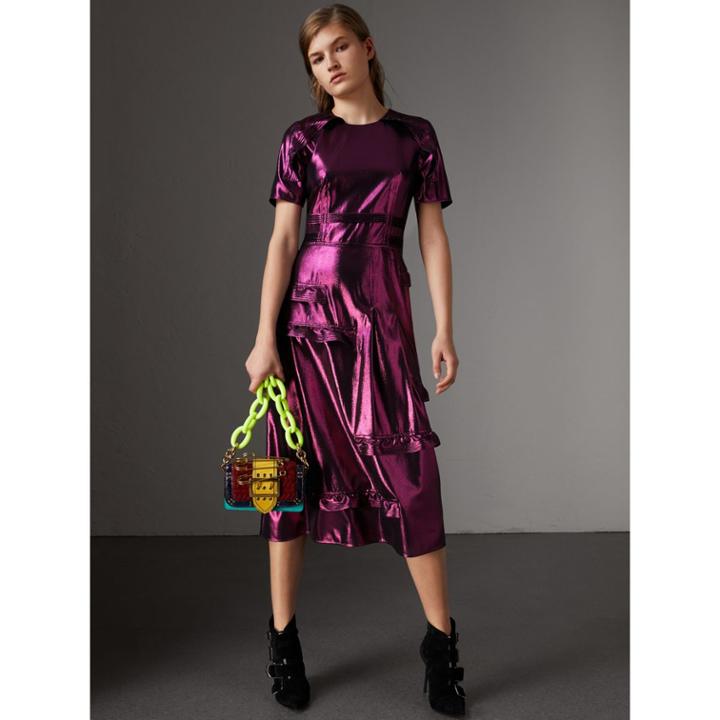 Burberry Burberry Short-sleeve Ruffle Detail Lam Dress - Online Exclusive, Size: 04