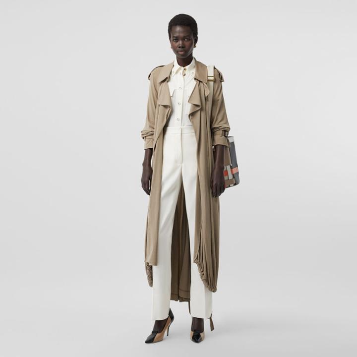 Burberry Burberry Satin Stripe Detail Wool Tailored Trousers, Size: 06, White