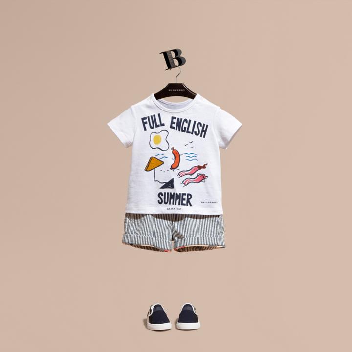 Burberry Burberry Striped Cotton Blend Shorts With Check Detail, Size: 12m, Blue