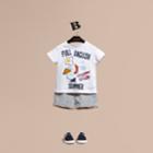 Burberry Burberry Striped Cotton Blend Shorts With Check Detail, Size: 12m, Blue