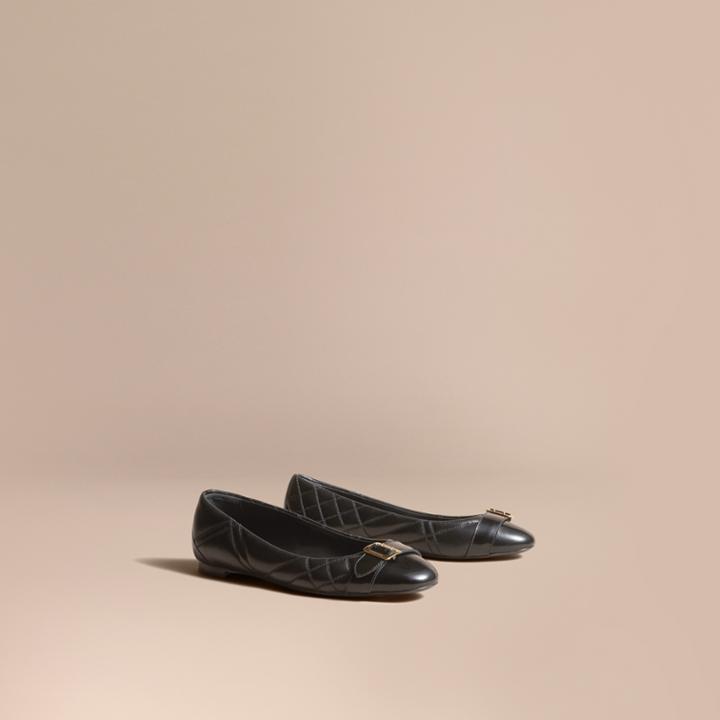 Burberry Burberry Buckle Detail Quilted Lambskin Leather Ballerinas, Size: 36.5, Black