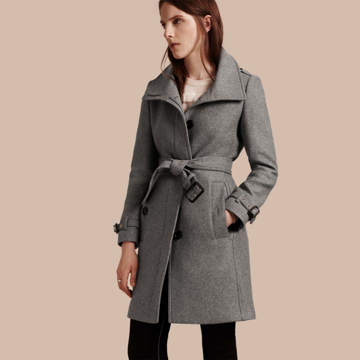 Burberry Burberry Technical Wool Cashmere Funnel Neck Coat, Size: 04, Grey