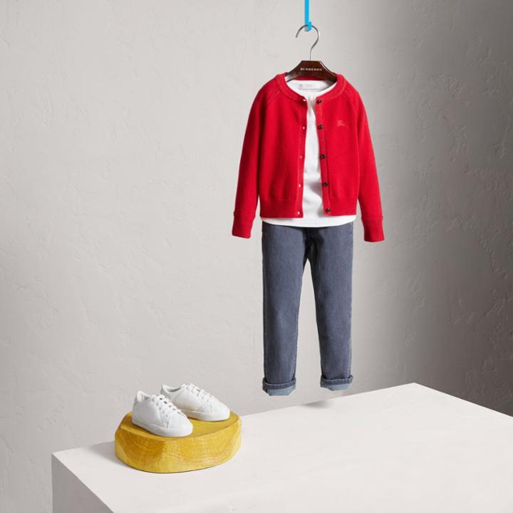 Burberry Burberry Check Detail Cashmere Cardigan, Size: 6y, Red