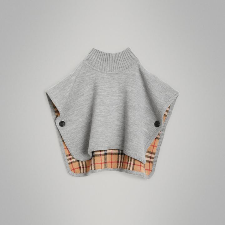 Burberry Burberry Childrens Reversible Check Merino Wool Jacquard Poncho, Grey