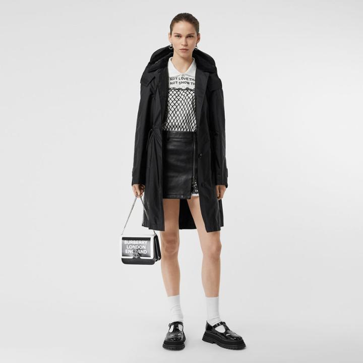 Burberry Burberry Detachable Hood Taffeta Parka, Size: 02, Black
