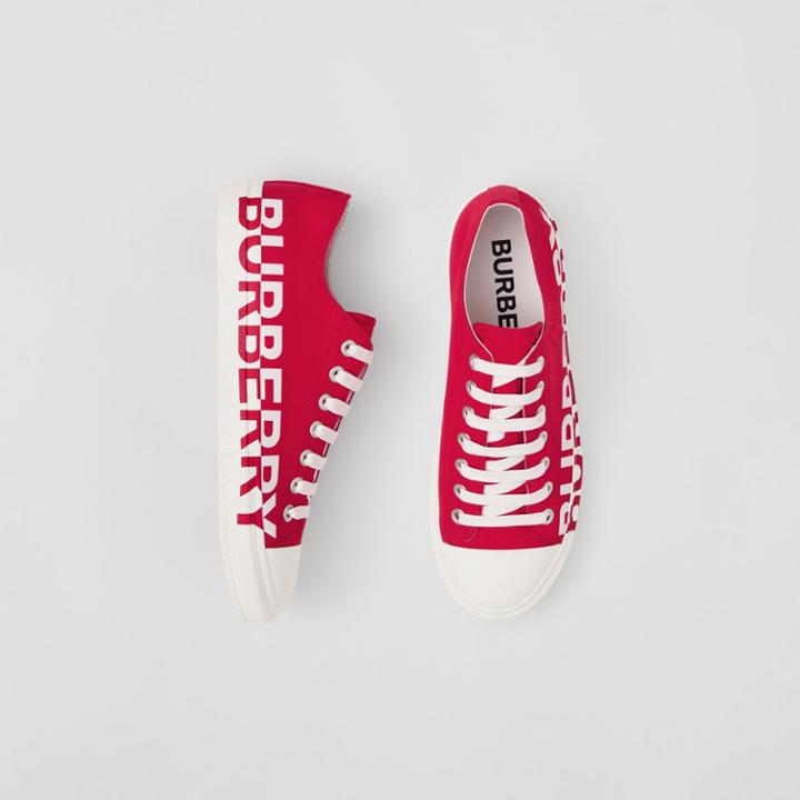 Burberry Burberry Logo Print Cotton Gabardine Sneakers, Size: 40.5