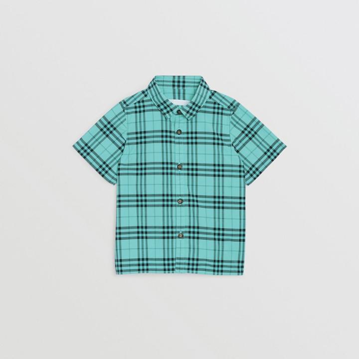 Burberry Burberry Childrens Short-sleeve Check Cotton Shirt, Size: 3y, Green