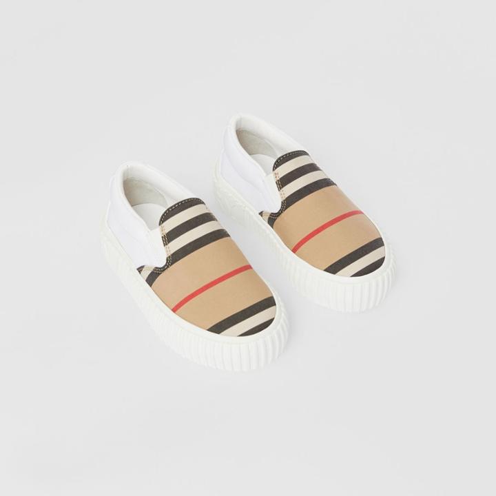 Burberry Burberry Childrens Icon Stripe Cotton Slip-on Sneakers, Size: 23, Beige