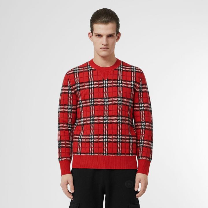 Burberry Burberry Check Cashmere Jacquard Sweater, Red