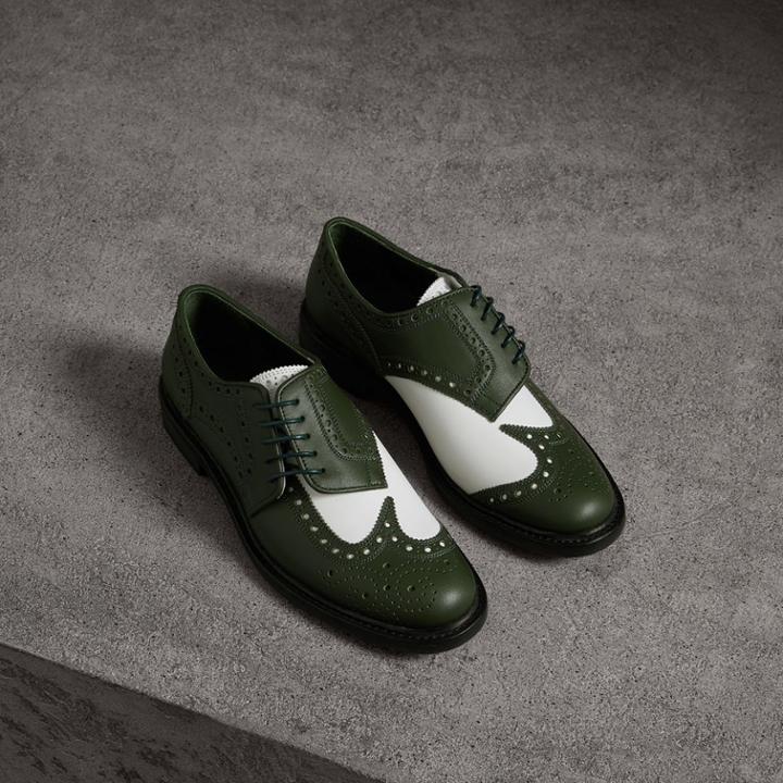 Burberry Burberry Two-tone Asymmetric Closure Leather Brogues, Size: 39, Green