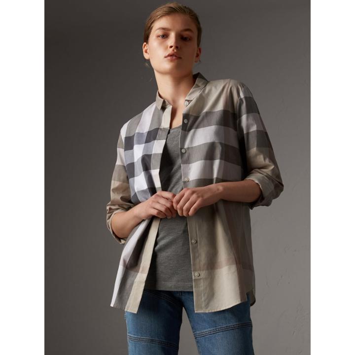 Burberry Burberry Check Cotton Shirt, Size: Xxs, Beige