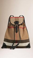 Burberry Canvas Check Backpack With Leather Trim