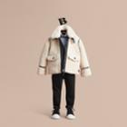 Burberry Burberry Leather Trim Shearling Aviator Jacket, Size: 10y, White