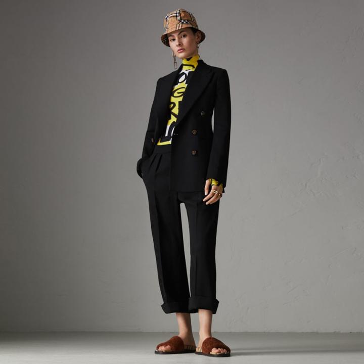 Burberry Burberry Crest Button Wool Silk Tailored Jacket, Size: 00, Black