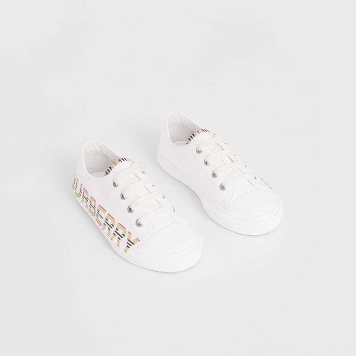 Burberry Burberry Childrens Icon Stripe Logo Print Cotton Gabardine Sneakers, Size: 27, White