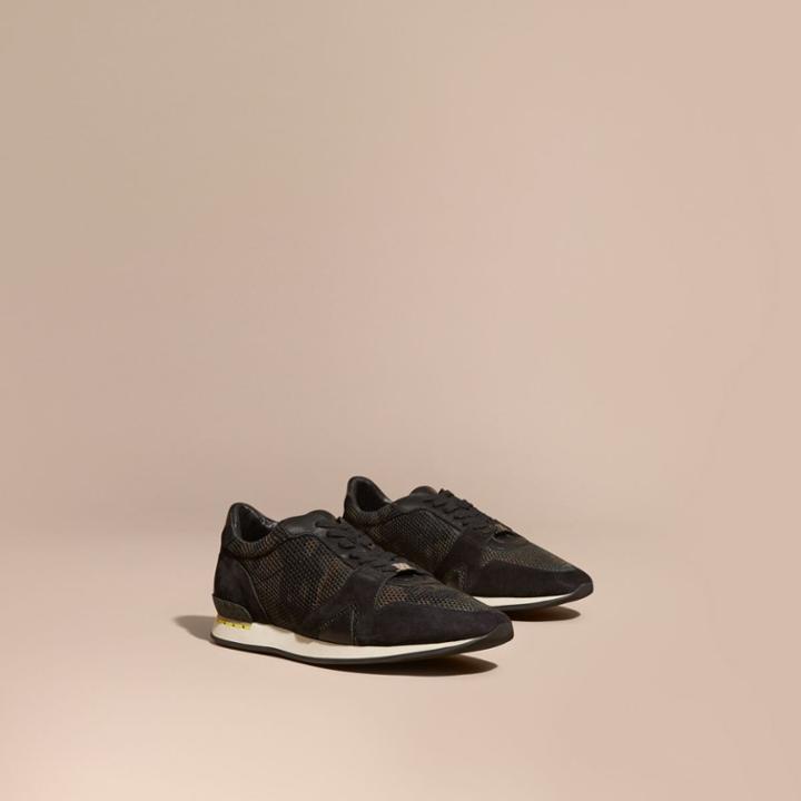 Burberry Burberry The Field Sneaker In Suede And Camouflage Mesh, Size: 39.5, Green