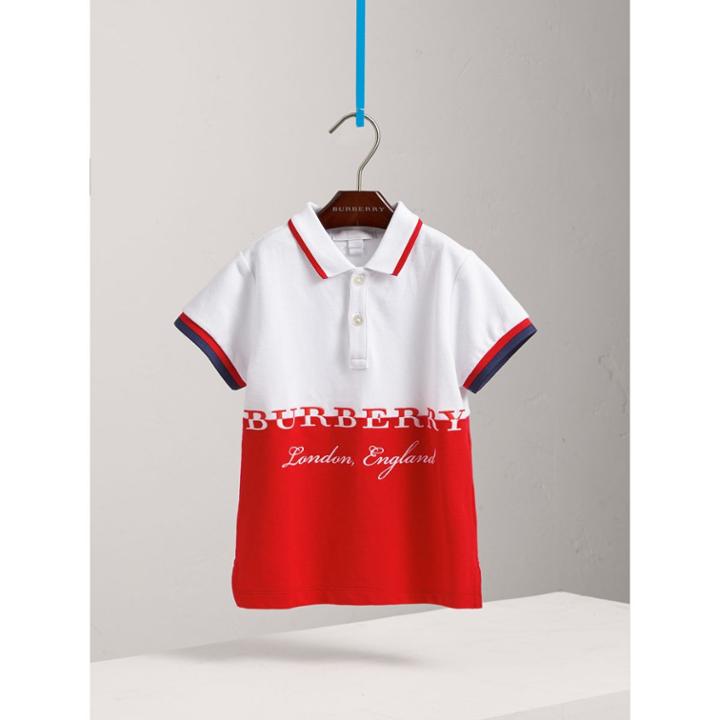 Burberry Burberry Embroidered Two-tone Cotton Piqu Polo Shirt, Size: 10y, Orange
