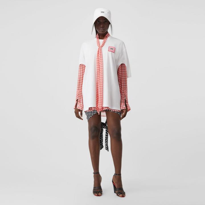 Burberry Burberry Logo Appliqu Cut-out Sleeve Cotton Oversized T-shirt, Size: Xxs, White
