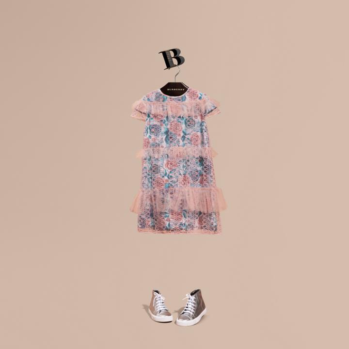 Burberry Burberry Short-sleeved Embroidered Tulle And Silk Dress, Size: 10y, Pink