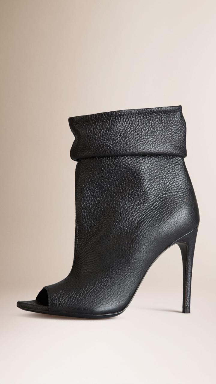 Burberry Burberry Peep-toe Deerskin Boots, Size: 39.5, Black
