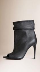 Burberry Burberry Peep-toe Deerskin Boots, Size: 39.5, Black
