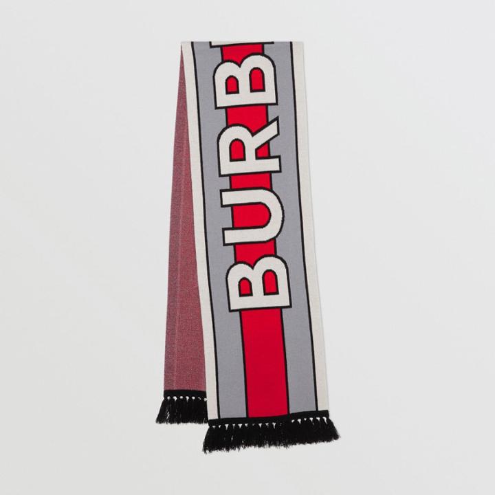 Burberry Burberry Logo Cashmere Jacquard Scarf, Grey