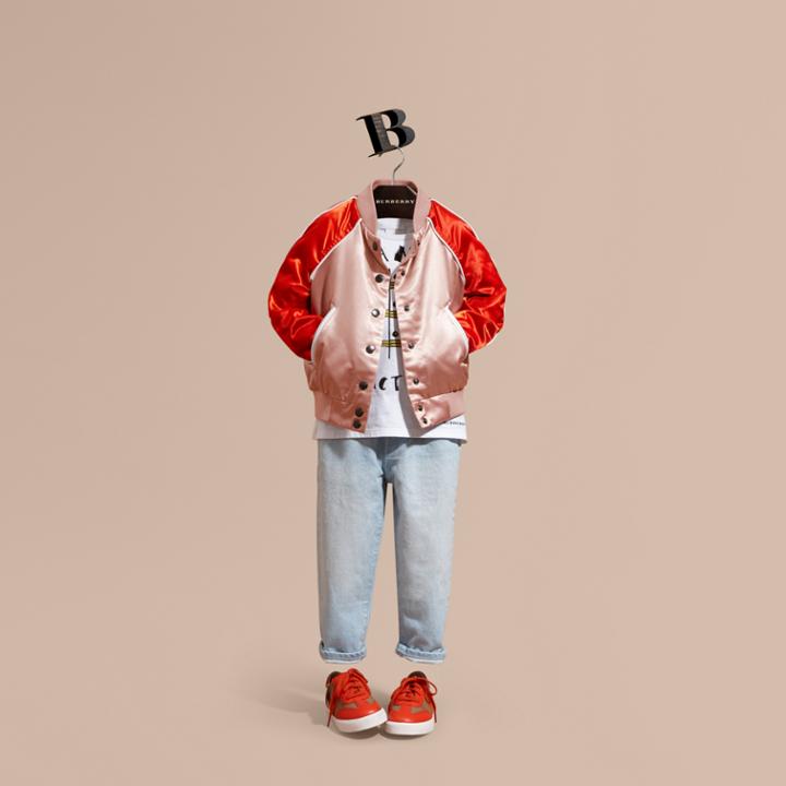 Burberry Burberry Embroidered Lettering Motif Satin Bomber Jacket, Size: 12y, Purple