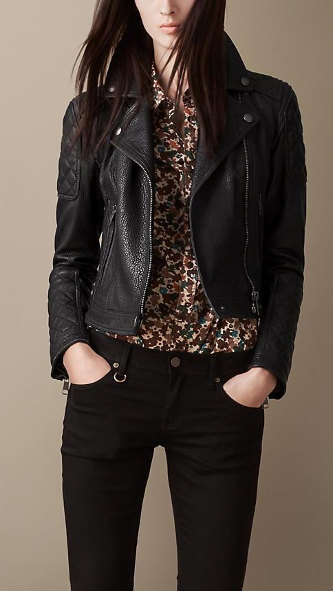 Burberry Grainy Leather Quilted Biker Jacket