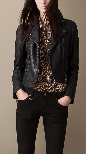 Burberry Grainy Leather Quilted Biker Jacket