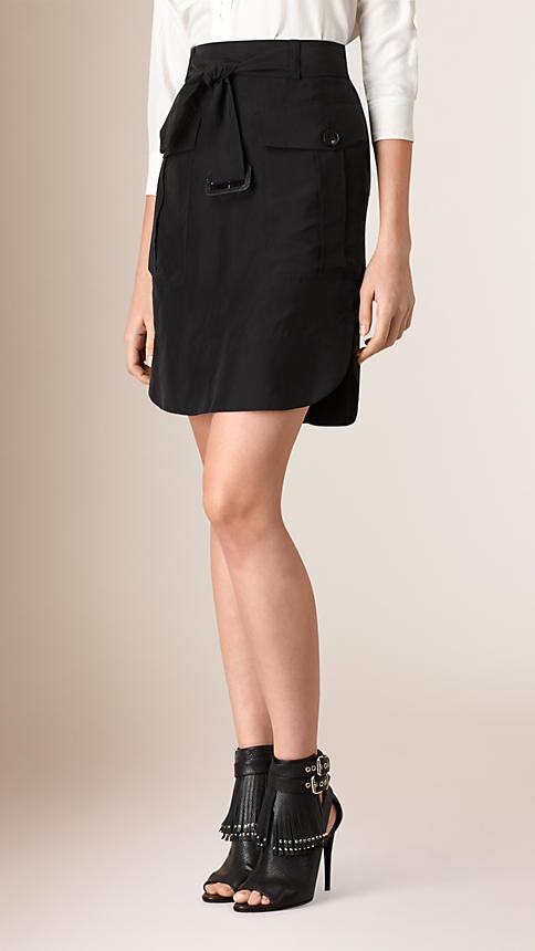 Burberry Belted A-line Silk Skirt
