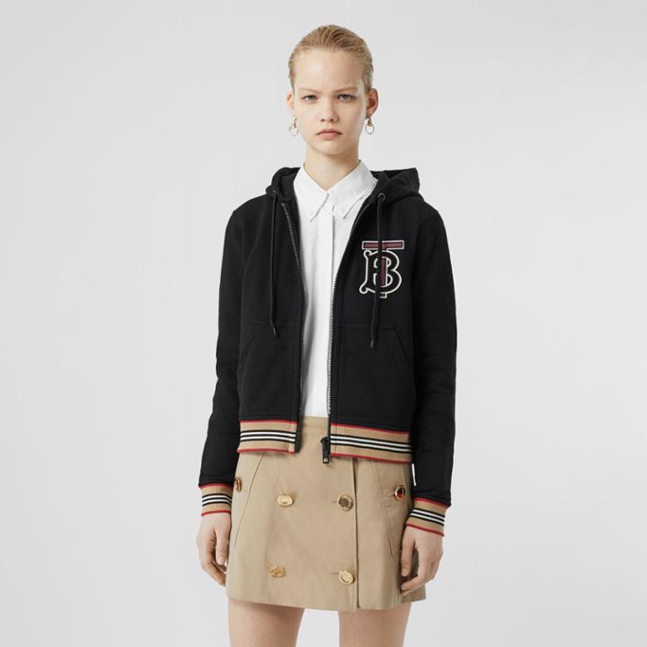 Burberry Burberry Icon Stripe Detail Monogram Motif Hooded Top, Black