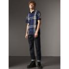Burberry Burberry Short-sleeved Check Stretch Cotton Shirt, Size: Xs, Blue
