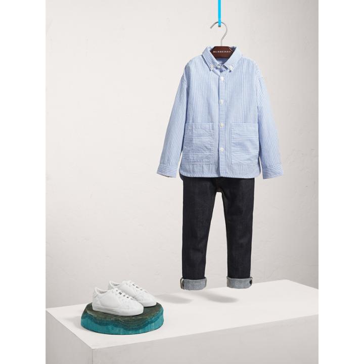 Burberry Burberry Directional Stripe Cotton Linen Shirt, Size: 6y, Blue