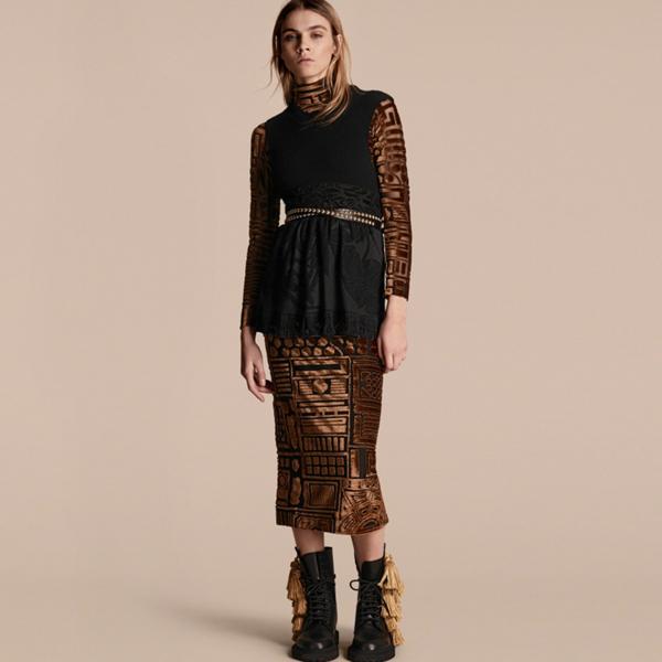 Burberry Panelled Cashmere And Floral Jacquard Top