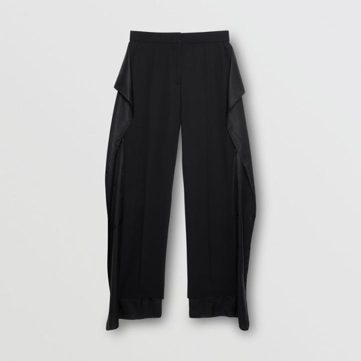 Burberry Burberry Logo Panel Grain De Poudre Wool Trousers, Size: 04, Black