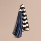Burberry Burberry Contrast Stripe Cashmere Silk Scarf, Blue