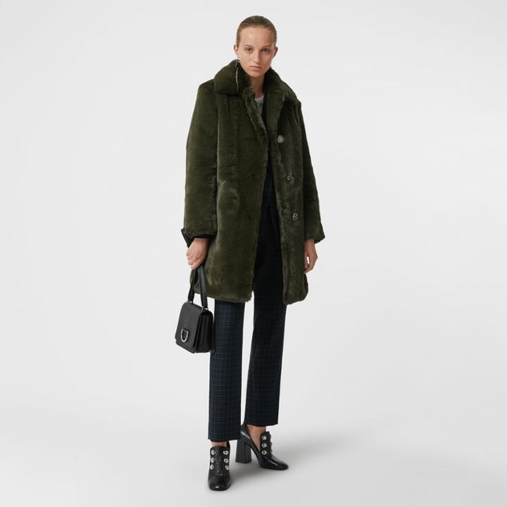 Burberry Burberry Faux Fur Single-breasted Coat, Size: 04, Green
