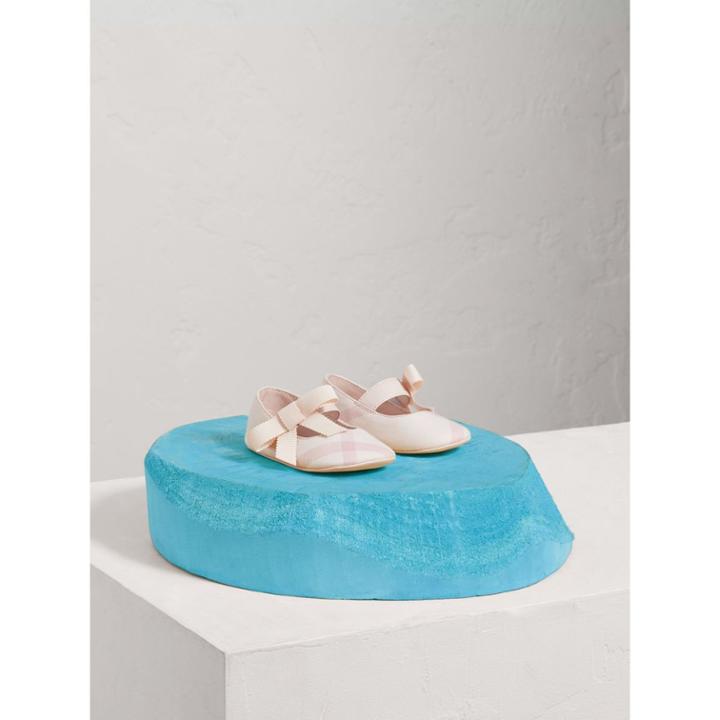 Burberry Burberry Bow Detail Check Cotton And Leather Ballerinas, Size: 17