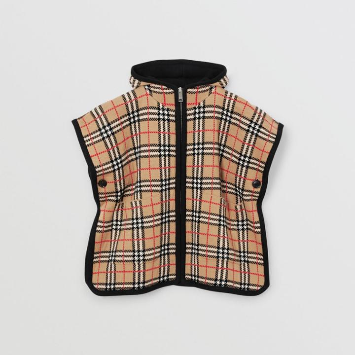Burberry Burberry Childrens Check Merino Wool Jacquard Hooded Poncho, Beige