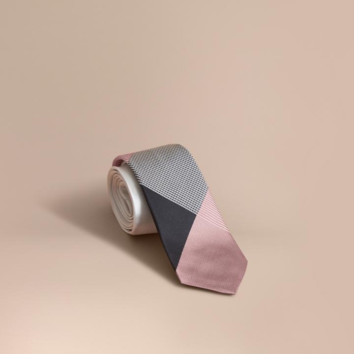 Burberry Burberry Modern Cut Gingham Check Silk Jacquard Tie, Pink