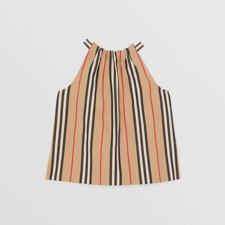 Burberry Burberry Childrens Icon Stripe Cotton Halterneck Top, Size: 14y, Beige