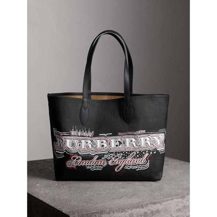 Burberry Burberry The Medium Reversible Doodle Tote, Black