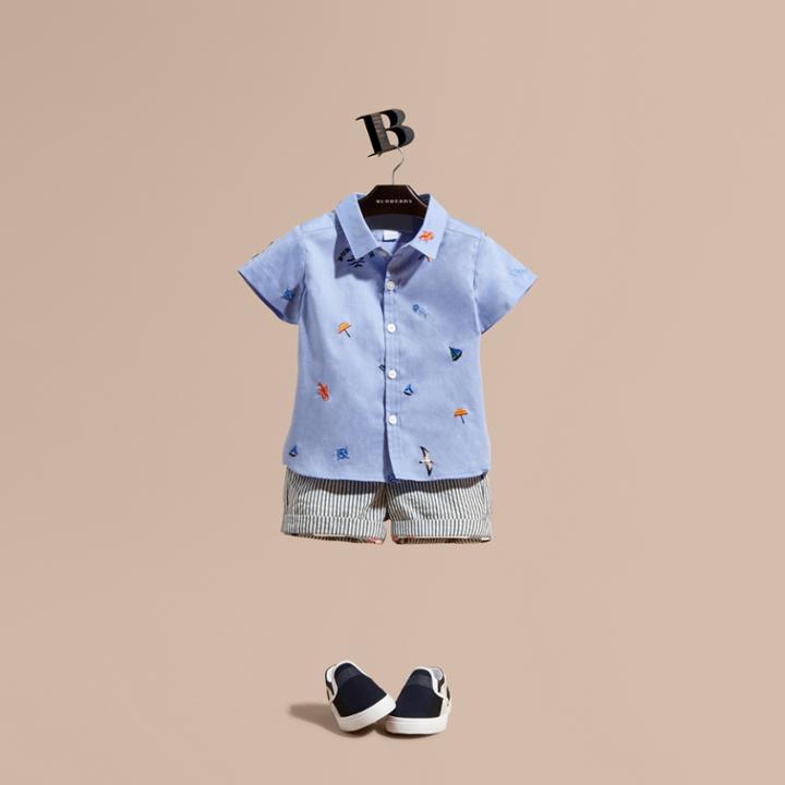Burberry Burberry Cotton Oxford Shirt With Embroidered Nautical Motifs, Size: 3y, Blue