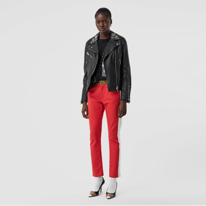 Burberry Burberry Bullion Floral Lambskin Biker Jacket, Size: 02, Black