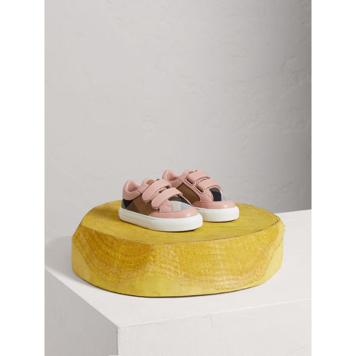 Burberry Burberry House Check And Leather Trainers, Size: 1.5, Pink